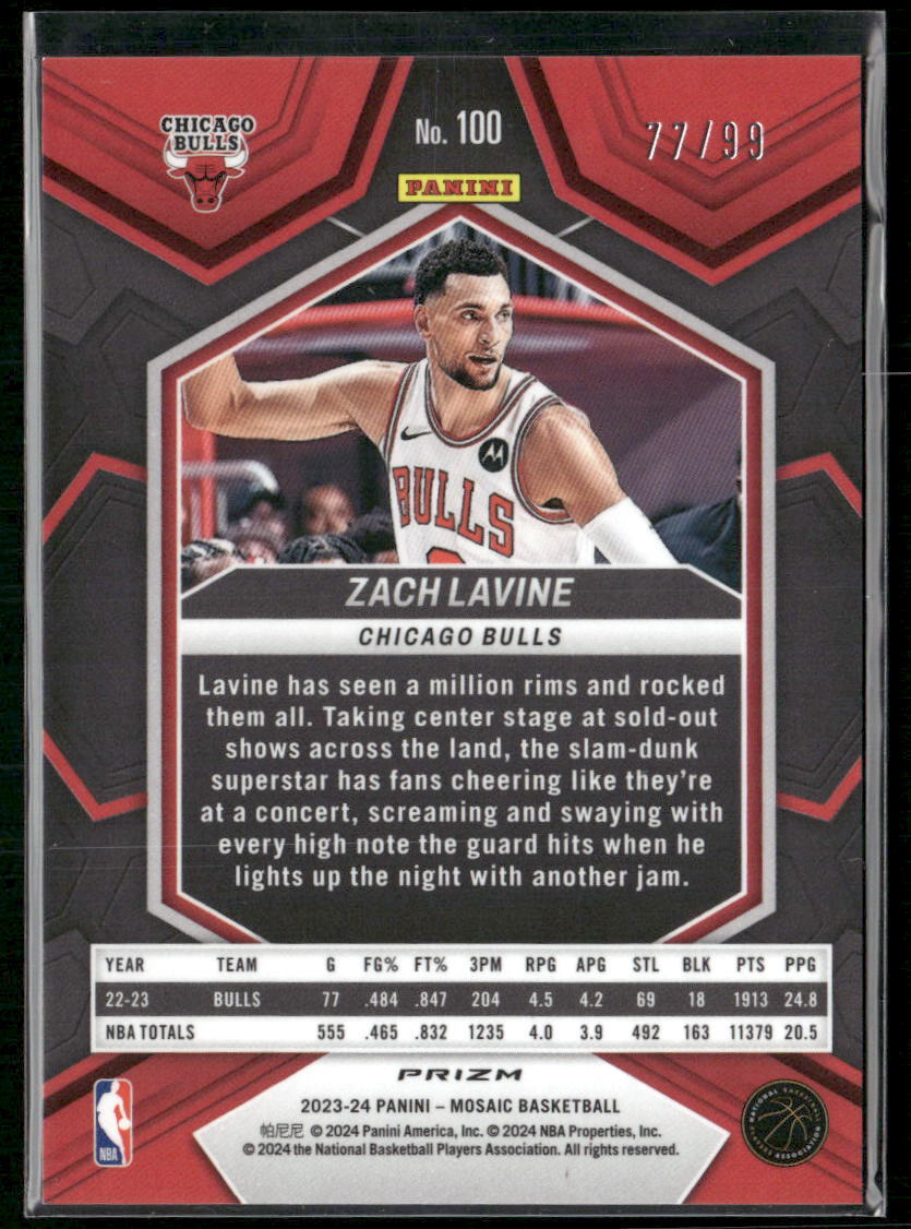 2023-24 Panini Mosaic #100 Zach LaVine Purple #/99
