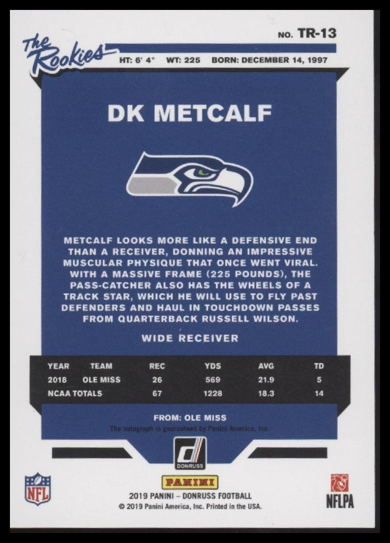 DK Metcalf 2019 Donruss #TR-13 The Rookies Autographs #/299