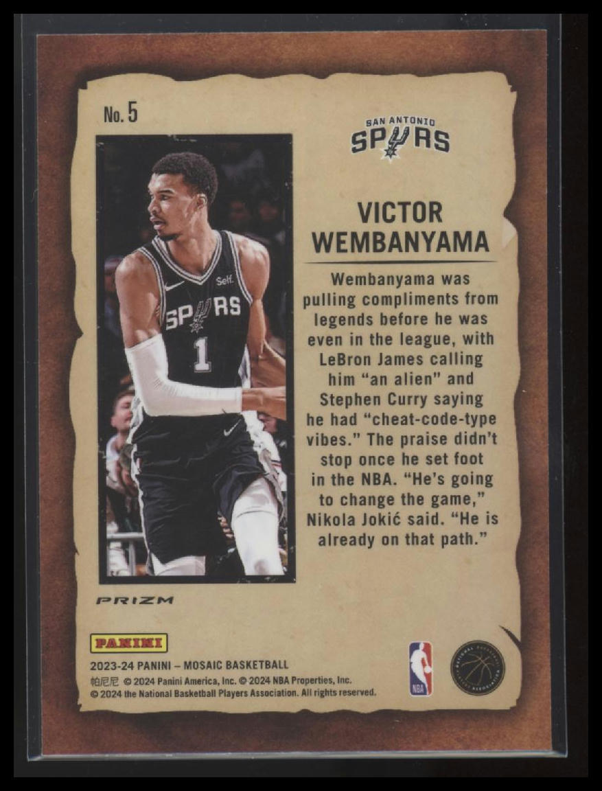 2023-24 Panini Mosaic #5 Victor Wembanyama Noteriety Mosaic