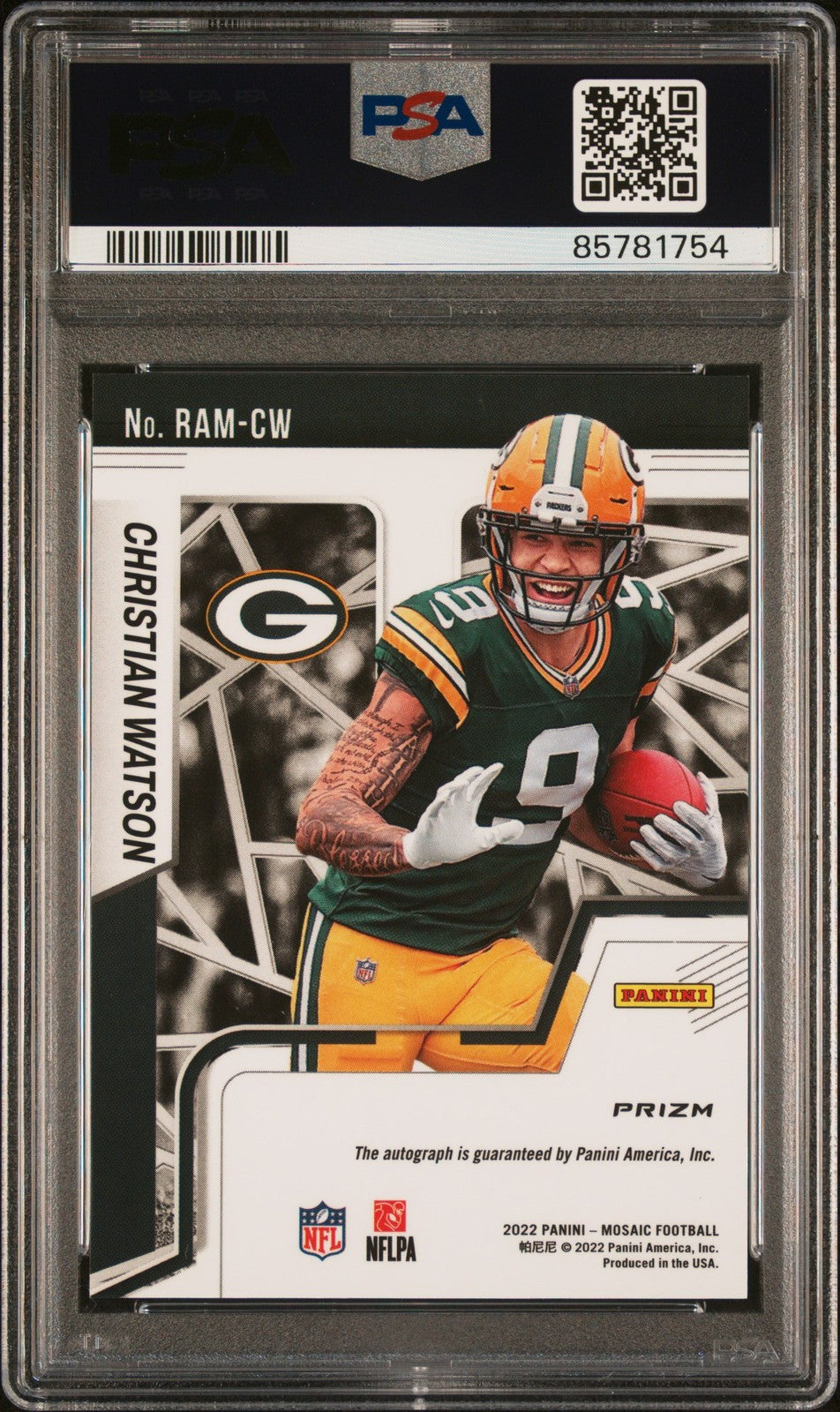 Christian Watson 2022 Panini Mosaic Rookie Autograph Mosaic PSA 10