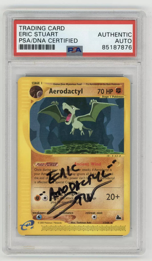 PSA Signed Eric Stuart Pokémon 2003 Aerodactyl 1/144 Skyridge