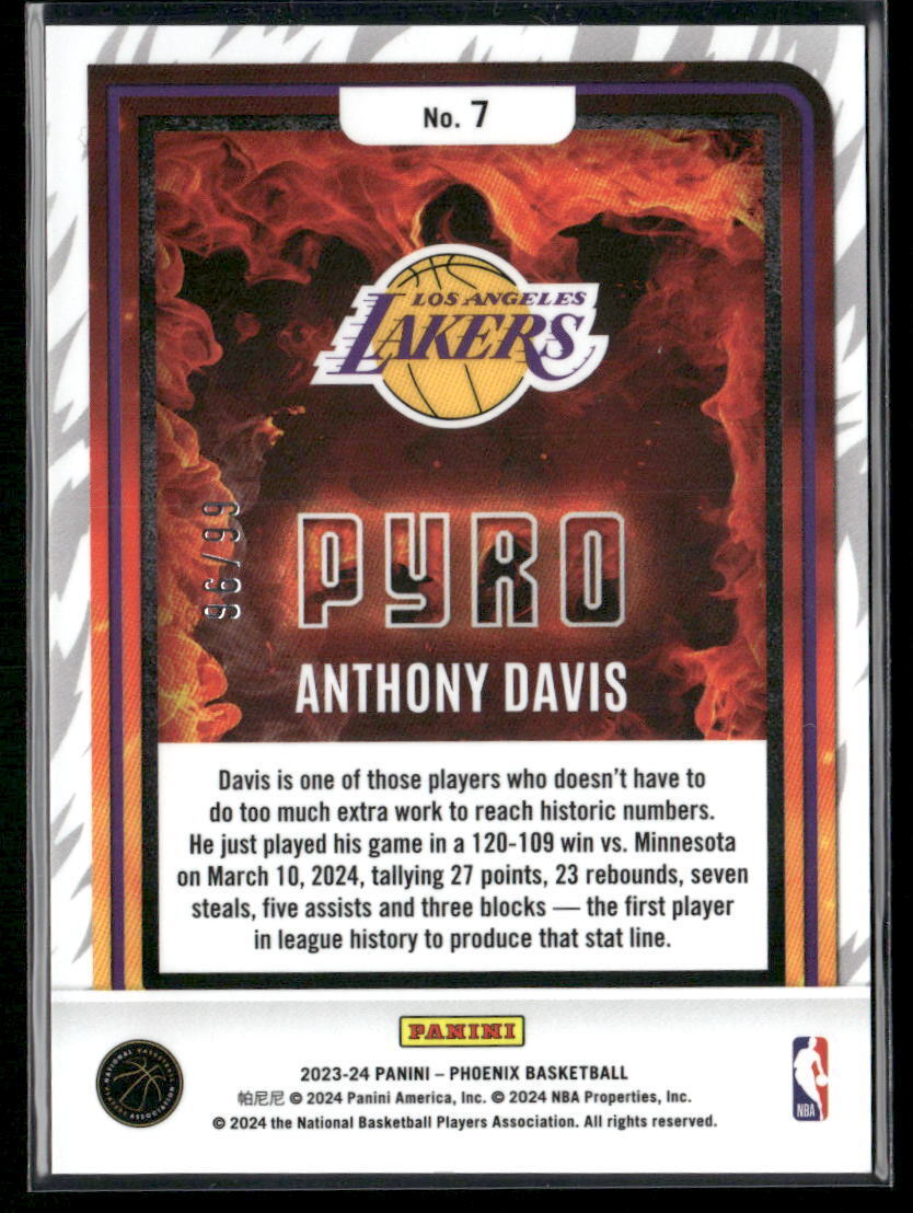 2023-24 Panini Phoenix #7 Anthony Davis Pyro Pink #/99