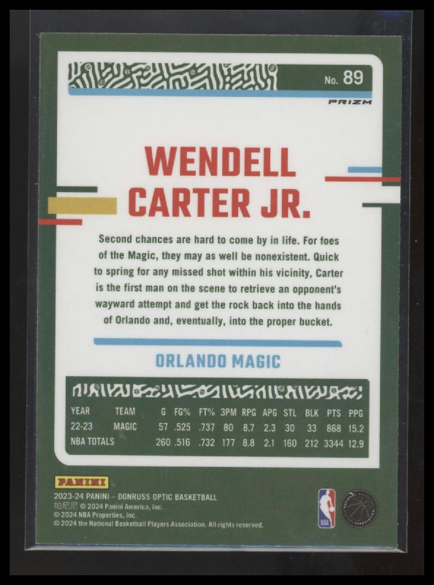 2023-24 Donruss Optic #89 Wendell Carter Jr. Choice Red and Green