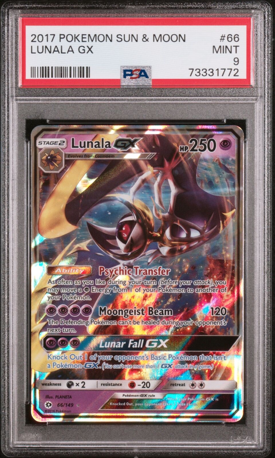 2017 Pokemon Sun & Moon #66 Lunala Gx PSA 9