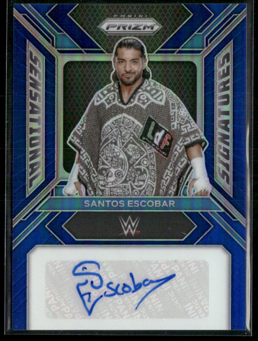 2024 Panini Prizm WWE #SS-SES Santos Escobar Sensational Signatures Blue #/49