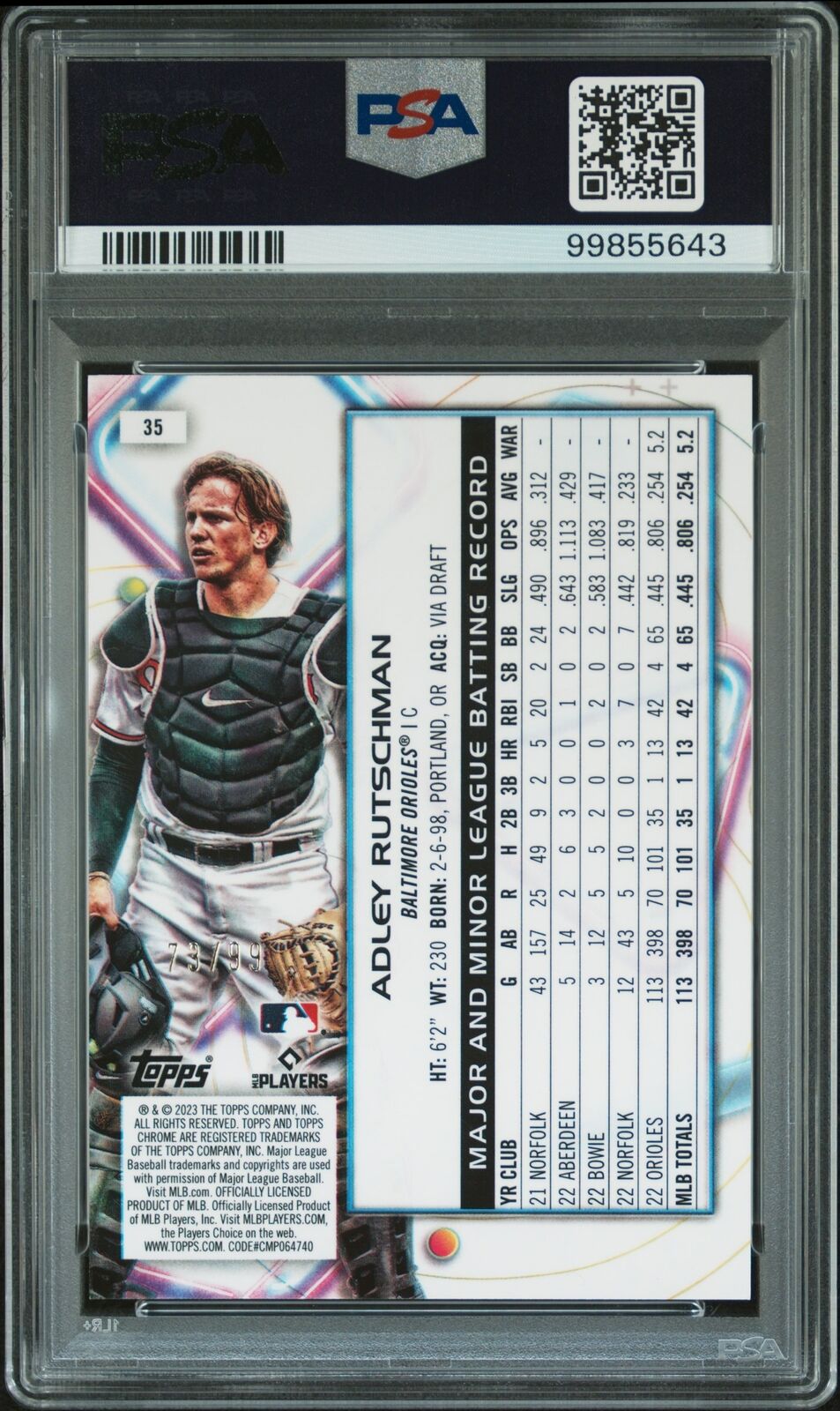 2023 Topps Cosmic Chrome #35 Adley Rutschman Blue Moon PSA 9 /99