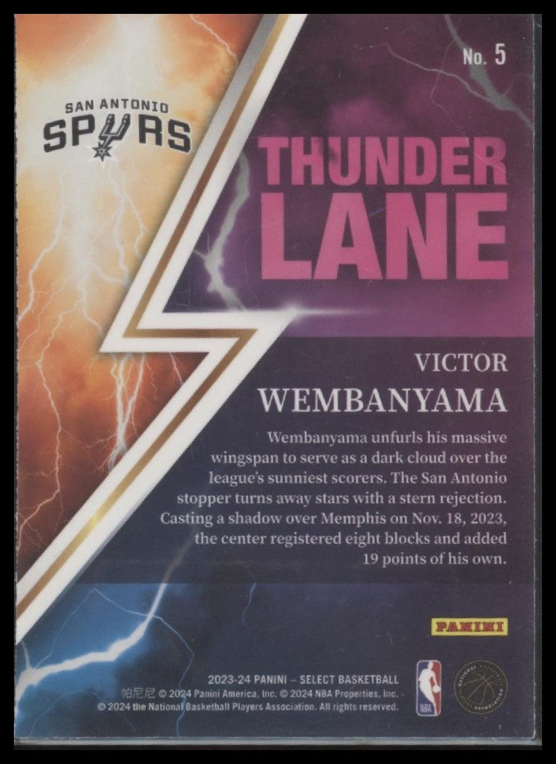 Victor Wembanyama 2023-24 Panini Select #5 Thunder Lane Silver Prizms