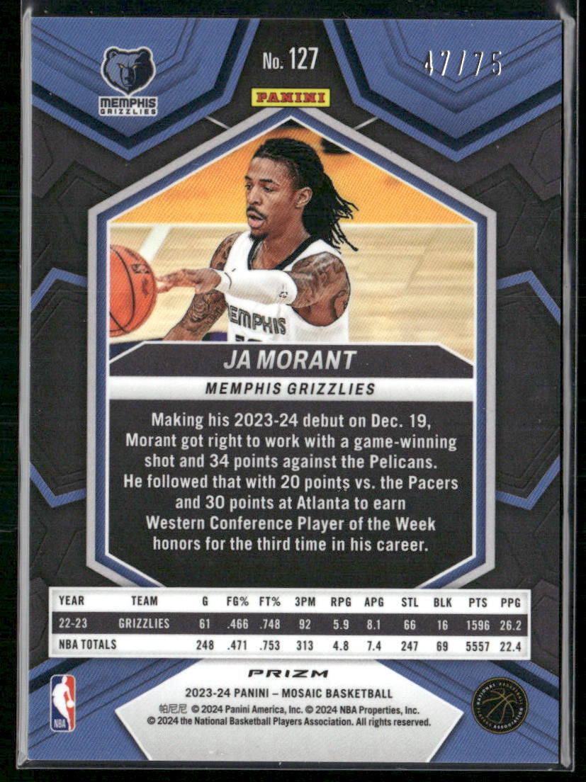 2023-24 Panini Mosaic #127 Ja Morant Teal #/75
