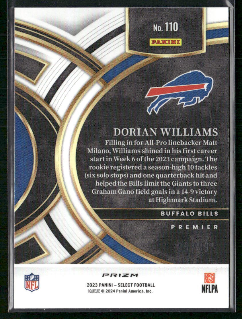 2023 Panini Select #110 Dorian Williams Light Blue Prizms #/99