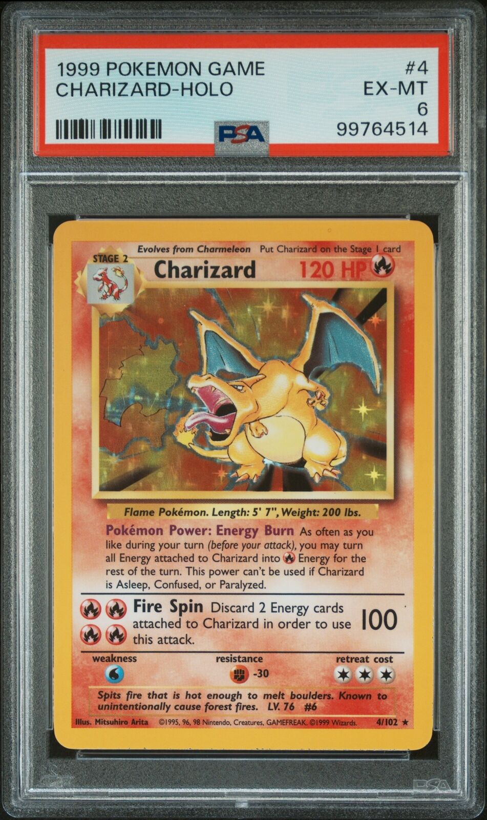 1999 Pokemon Game #4 Charizard-Holo PSA 6