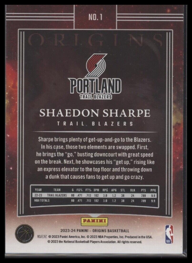 2023-24 Panini Origins #1 Shaedon Sharpe Turquoise #/25