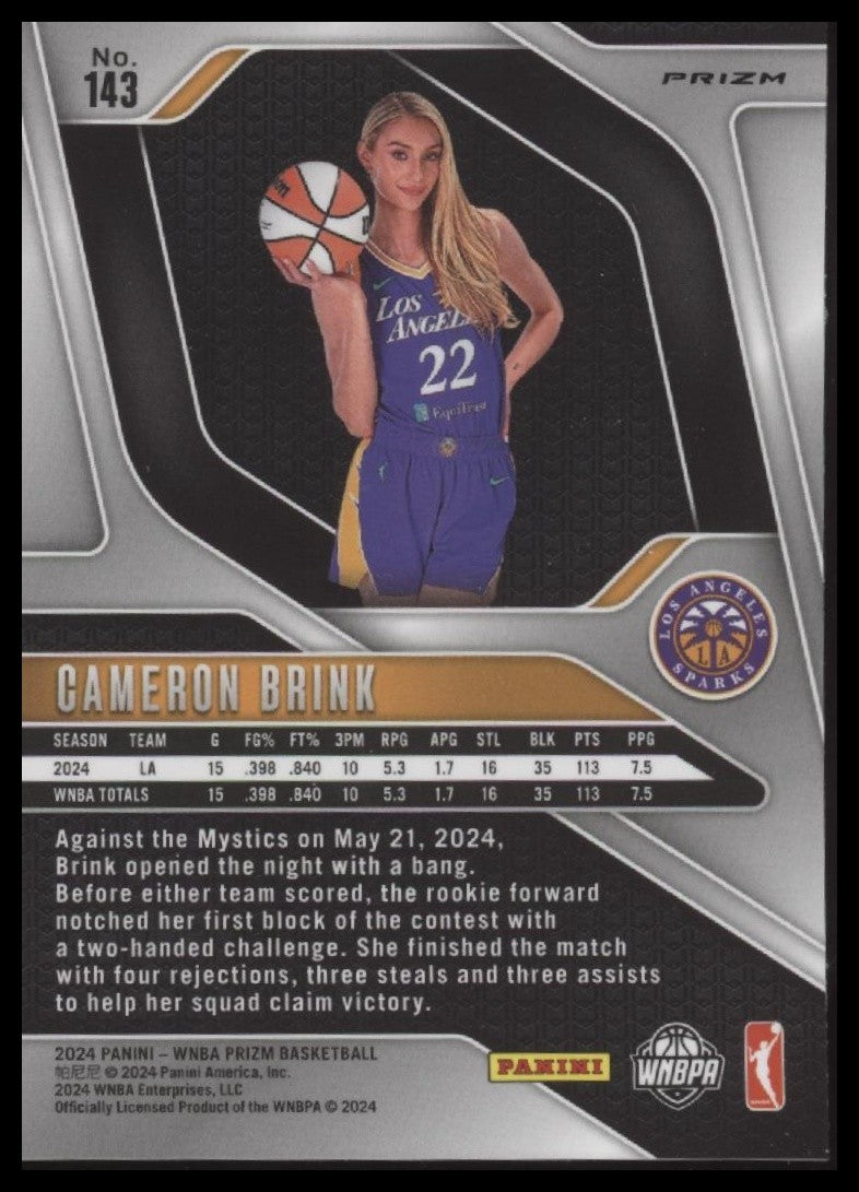 Cameron Brink 2024 Panini Prizm WNBA #143 Blue Velocity Prizms