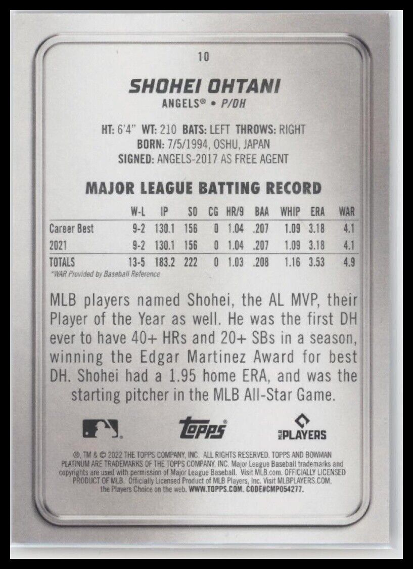2022 Bowman Platinum #10 Shohei Ohtani