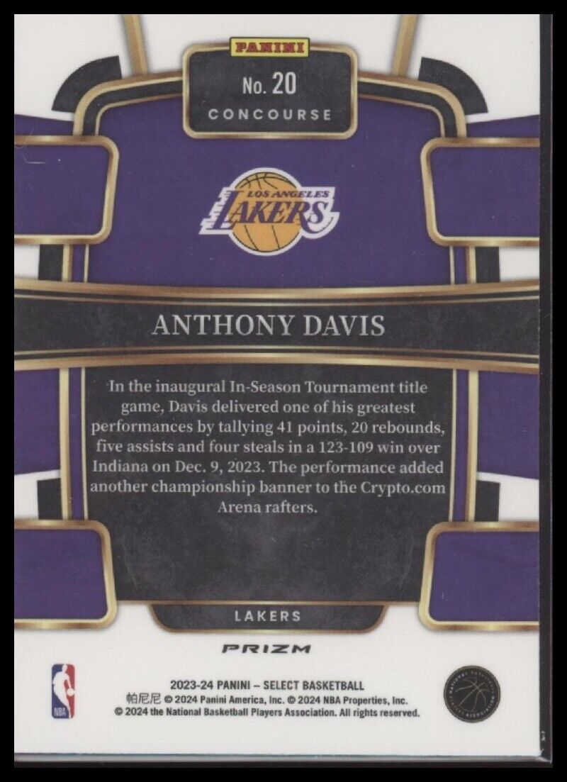 2023-24 Panini Select #20 Anthony Davis Tri-Color Prizms