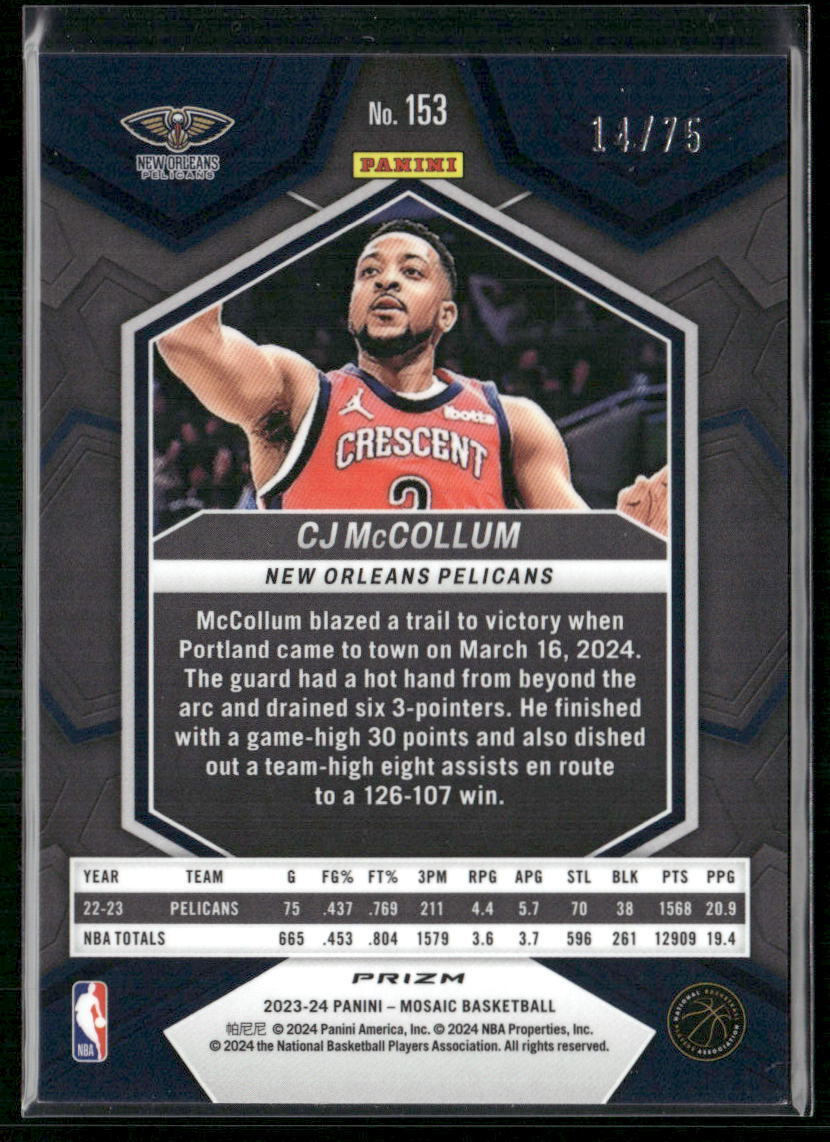 2023-24 Panini Mosaic #153 CJ McCollum Teal #/75