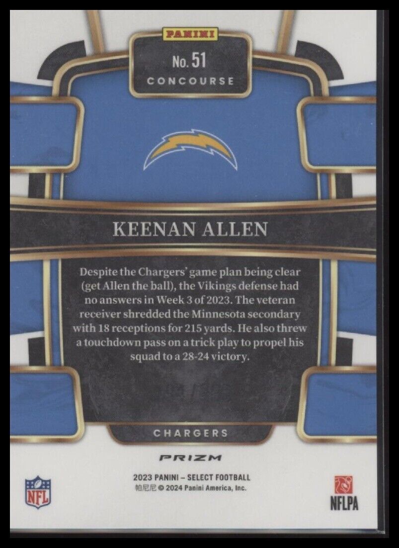 2023 Panini Select #51 Keenan Allen Tri-Color Prizms #/259