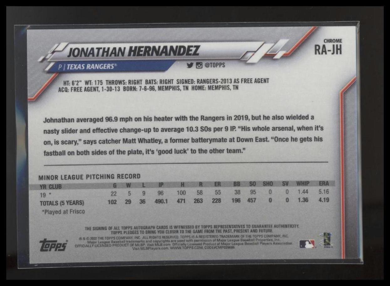 2020 Topps Chrome #RA-JH Jonathan Hernandez Rookie Autographs