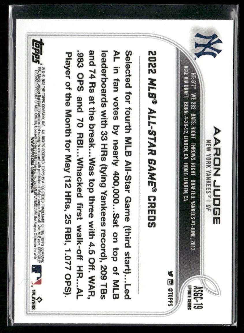 2022 Topps Update #ASG-19 Aaron Judge 2022 MLB All-Star Game