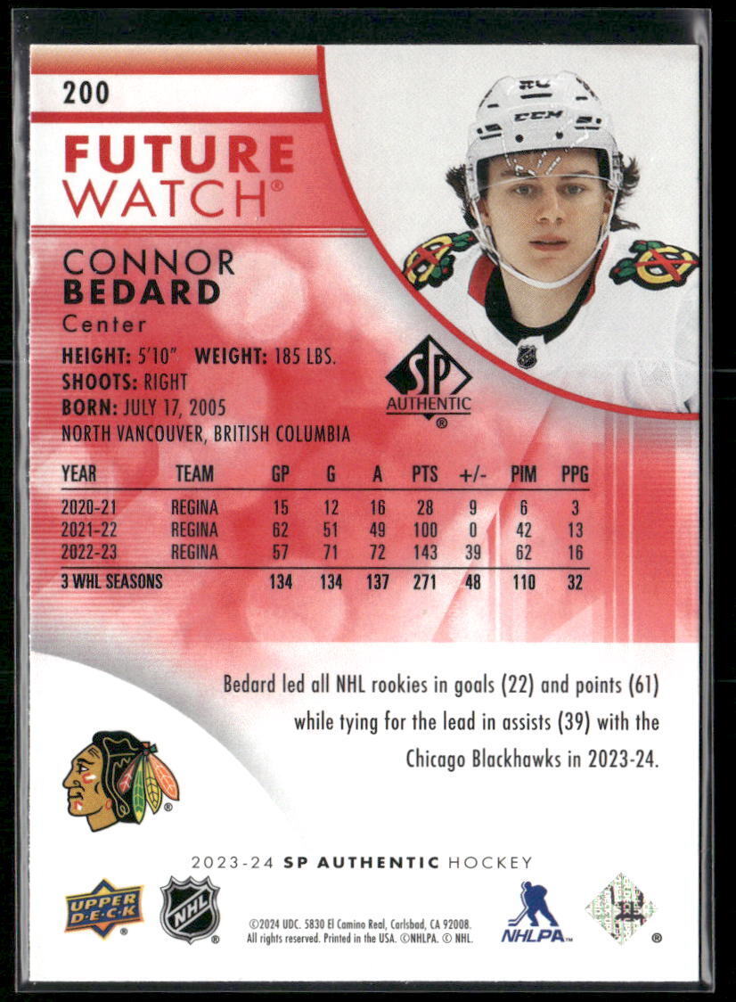 2023-24 SP Authentic #200 Connor Bedard Limited Red