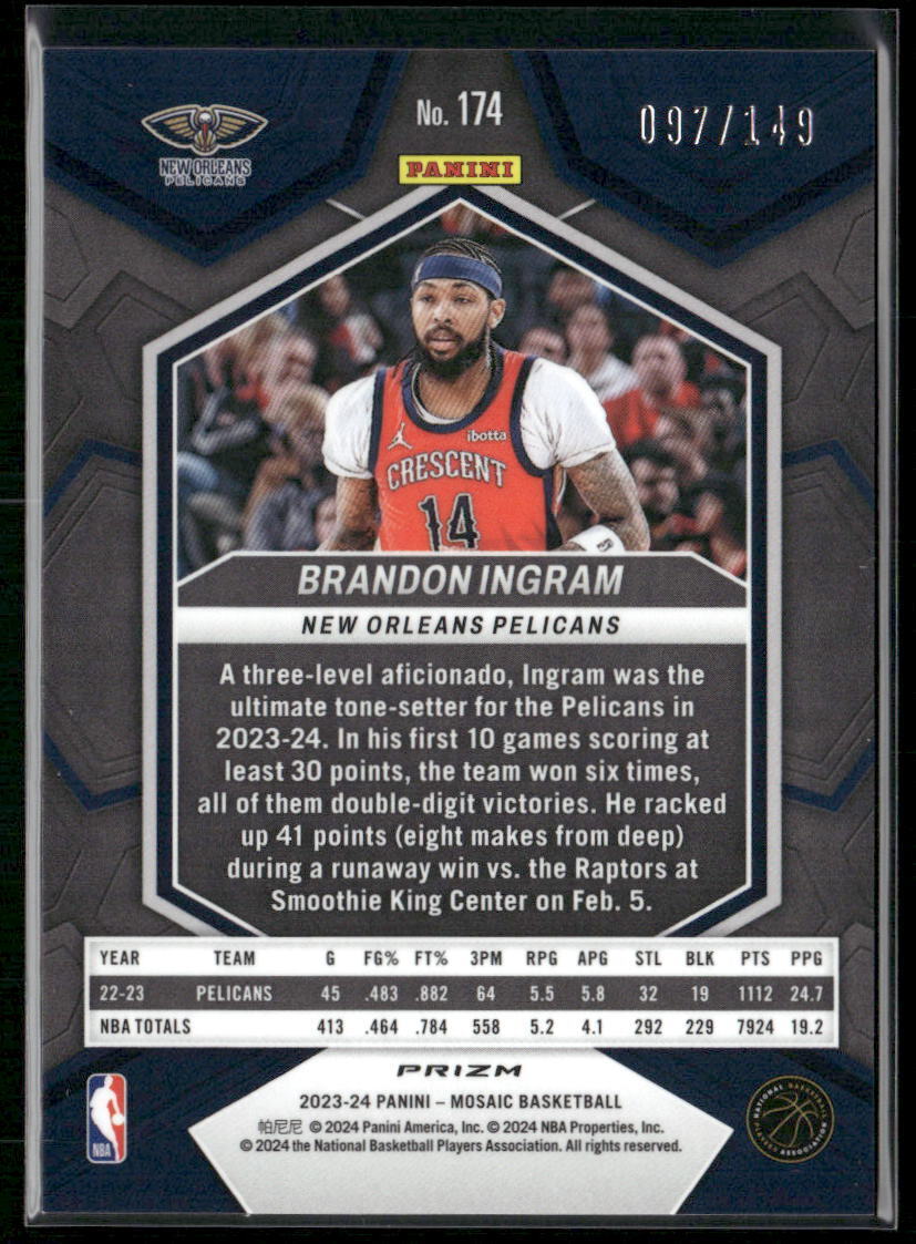 2023-24 Panini Mosaic #174 Brandon Ingram Pink #/149