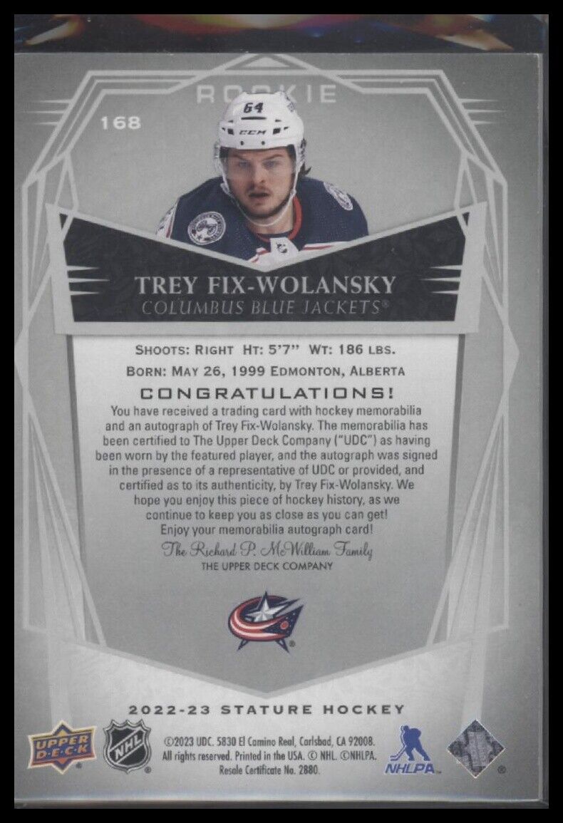 2022-23 Stature #168 Trey Fix-Wolansky Auto Patch Design-Photo Variant #/10
