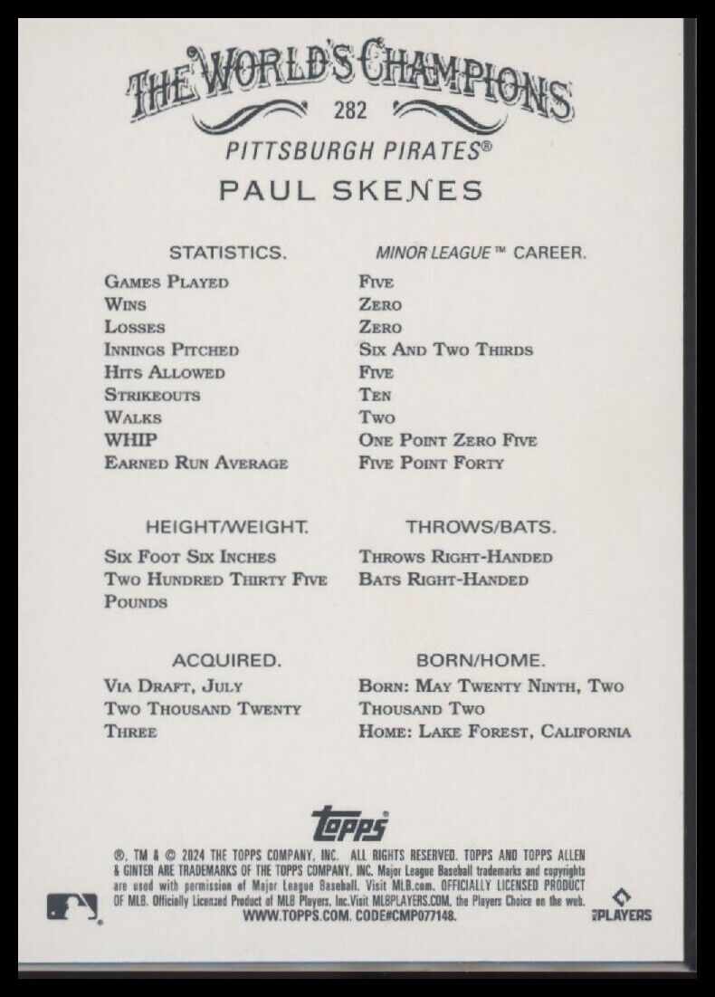 2024 Topps Allen & Ginter #282 Paul Skenes
