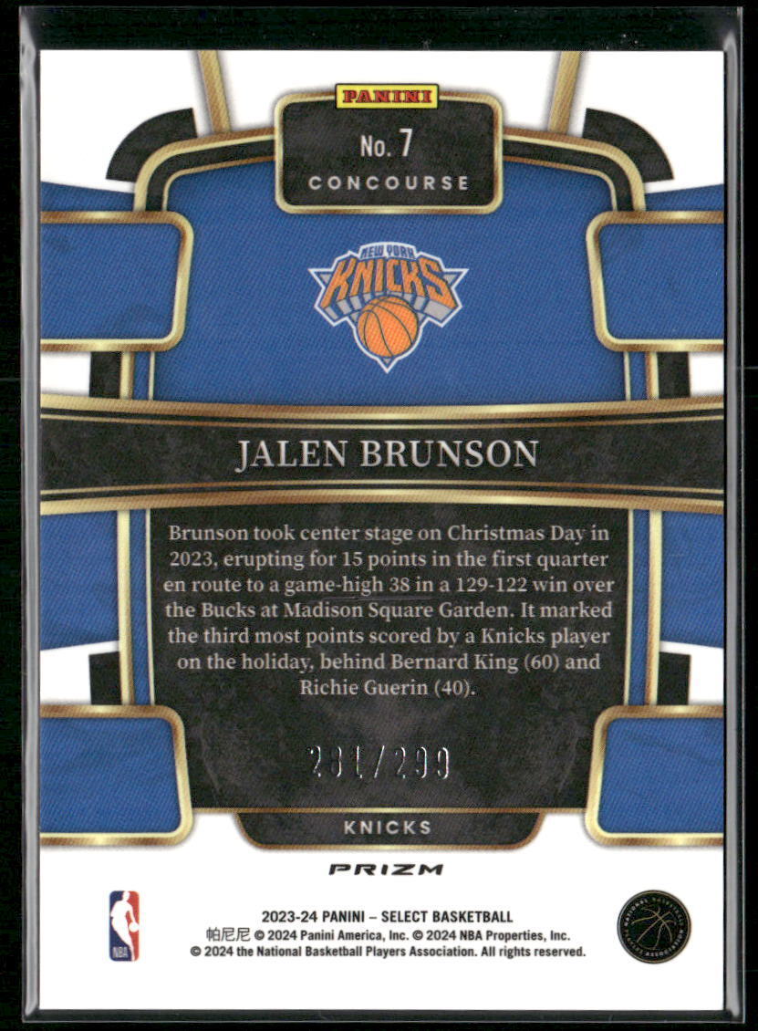 2023-24 Panini Select #7 Jalen Brunson Light Blue Prizms #/299