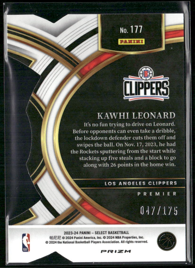 2023-24 Panini Select #177 Kawhi Leonard Maroon Prizms #/175