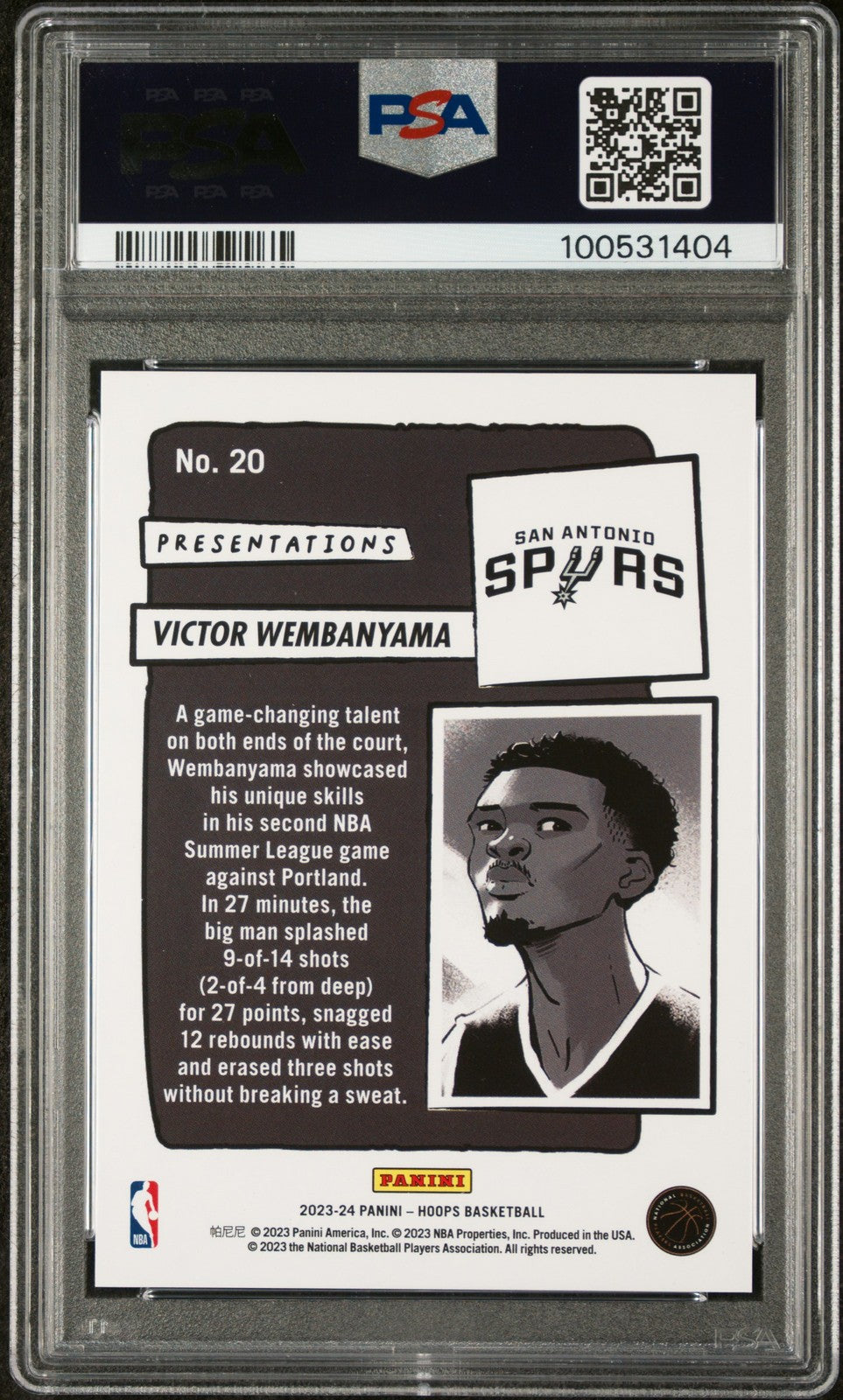 Victor Wembanyama 2023 Panini NBA Hoops Presentations #20 PSA 10
