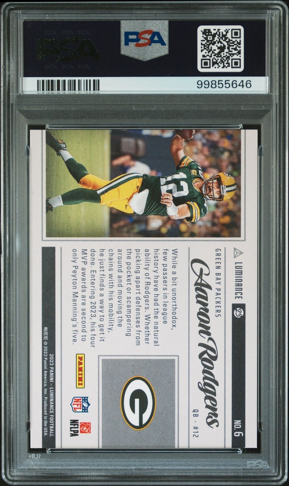 2023 Panini Luminance Vestige #6 Aaron Rodgers Vestige-Green PSA 10