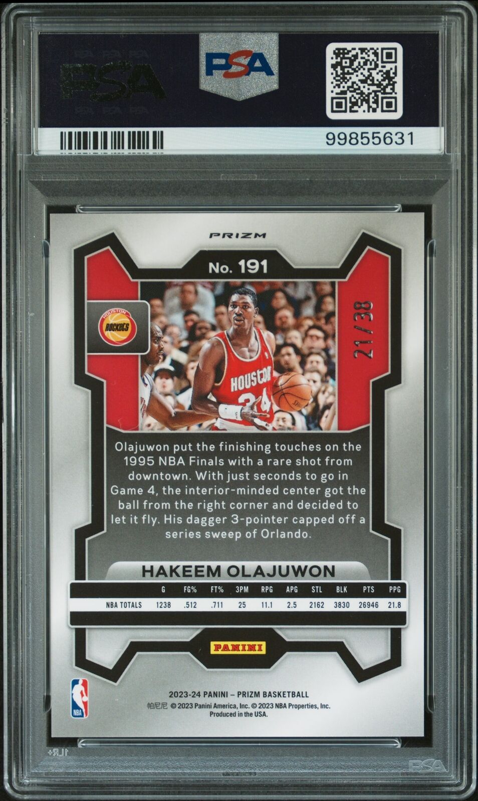 2023 Panini Prizm #191 Hakeem Olajuwon White Wave PSA 10