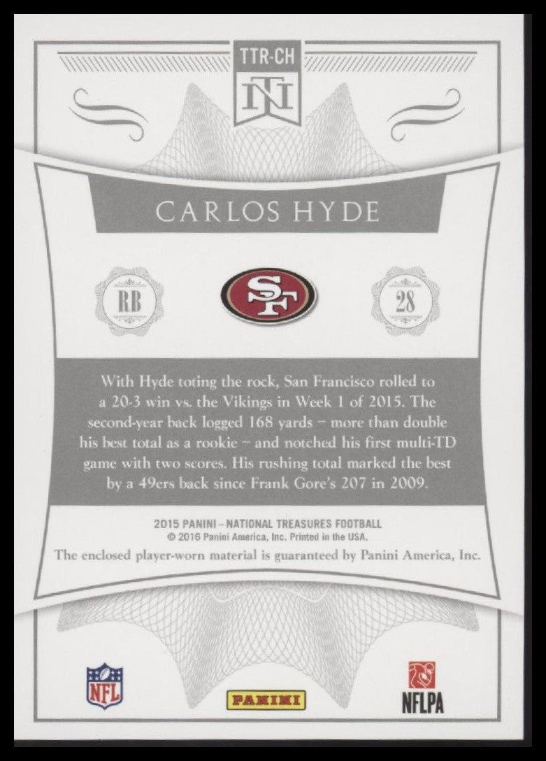 Carlos Hyde 2015 Panini National Treasures #TTR-CH Laundry Tag #/1