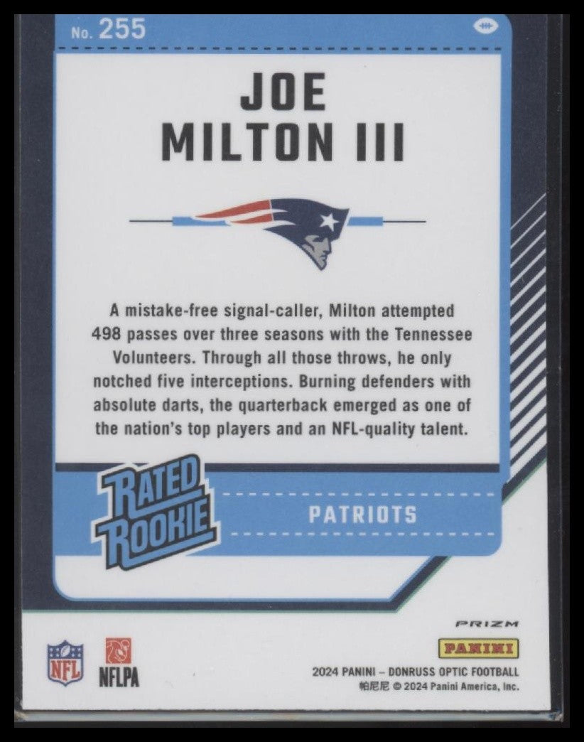 Joe Milton III 2024 Donruss Optic #255 Blue Hyper