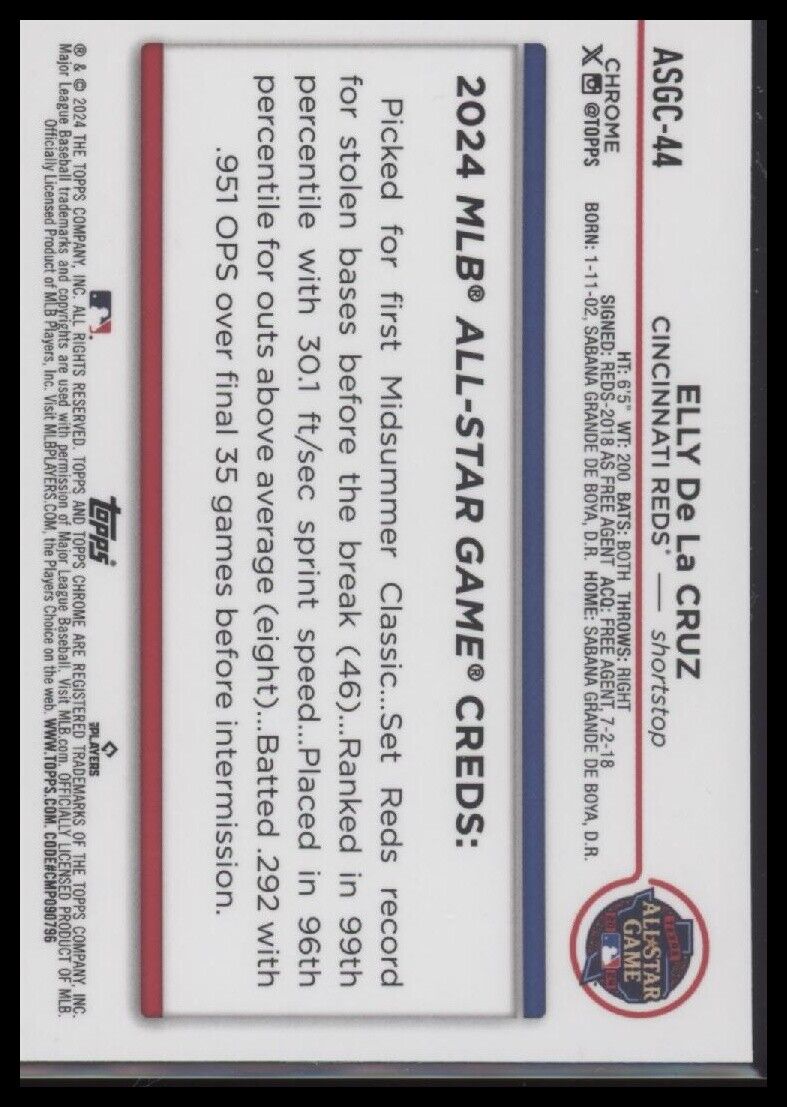 2024 Topps Chrome Update #ASGC-44 Elly De La Cruz 2024 All Star Game Chrome