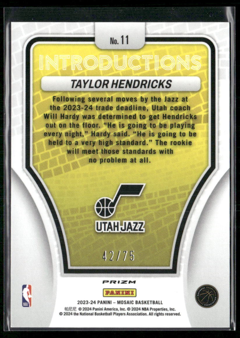 2023-24 Panini Mosaic #11 Taylor Hendricks Introductions Mosaic Teal #/75