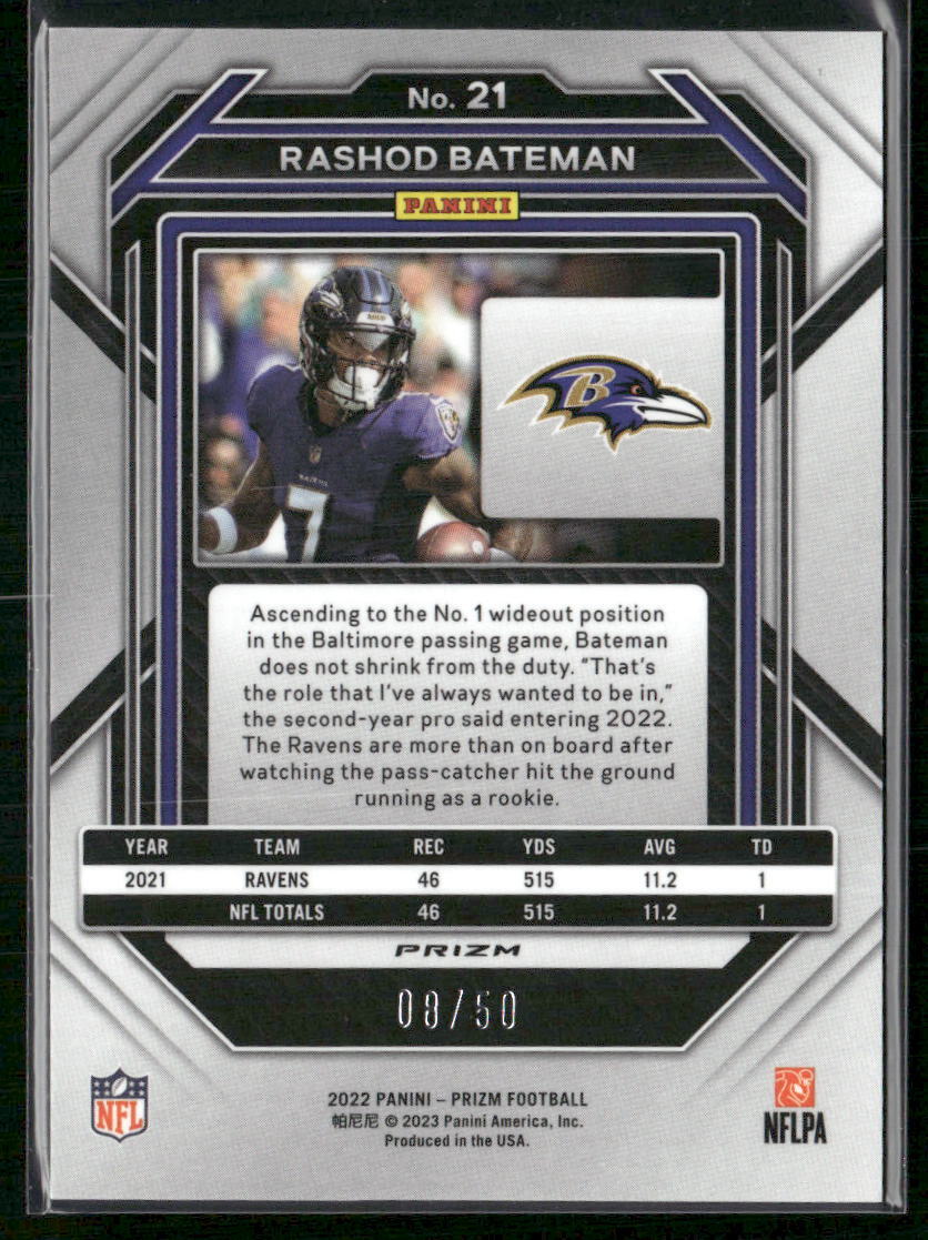 2022 Panini Prizm #21 Rashod Bateman No Huddle Red #/50