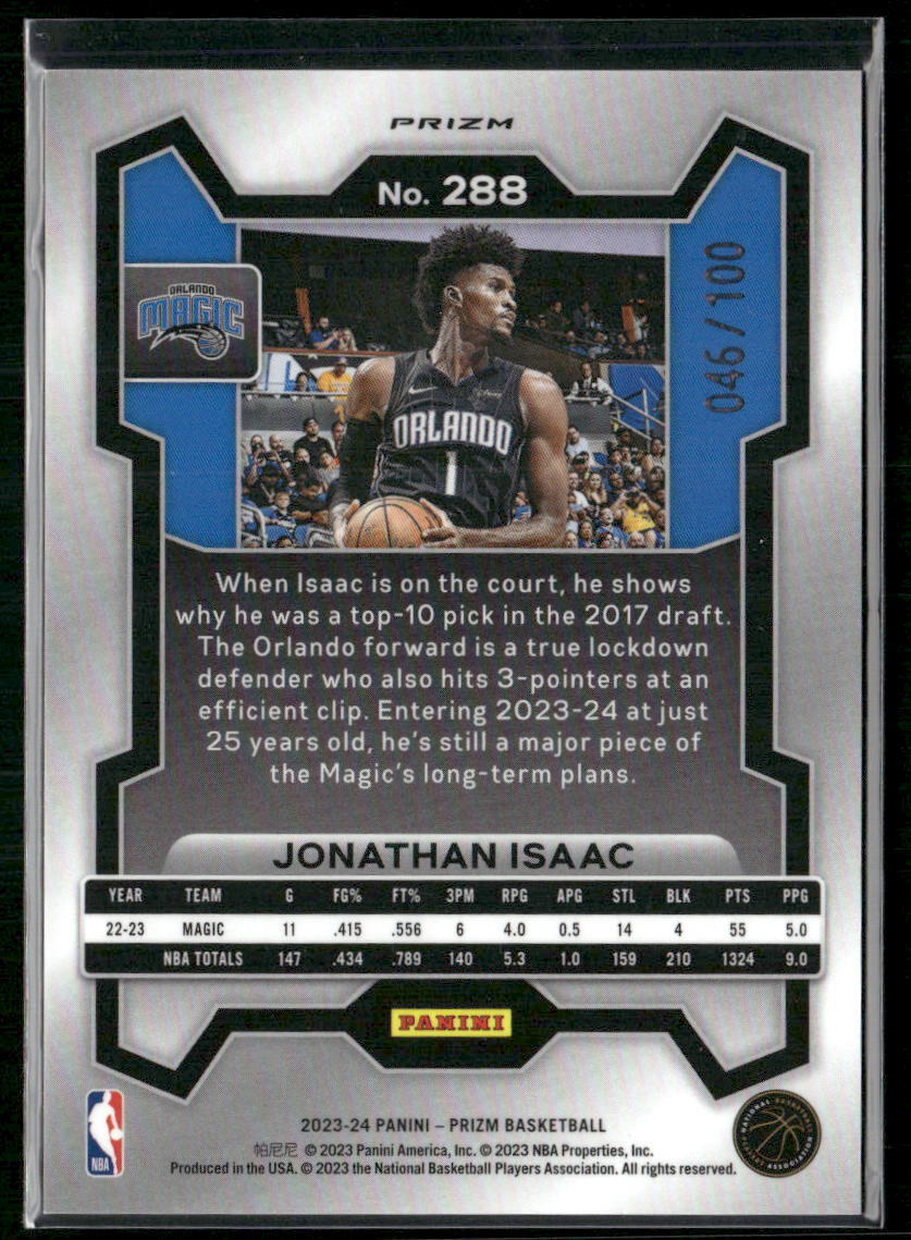 2023-24 Panini Prizm #288 Jonathan Isaac Prizms Fast Break Red #/100