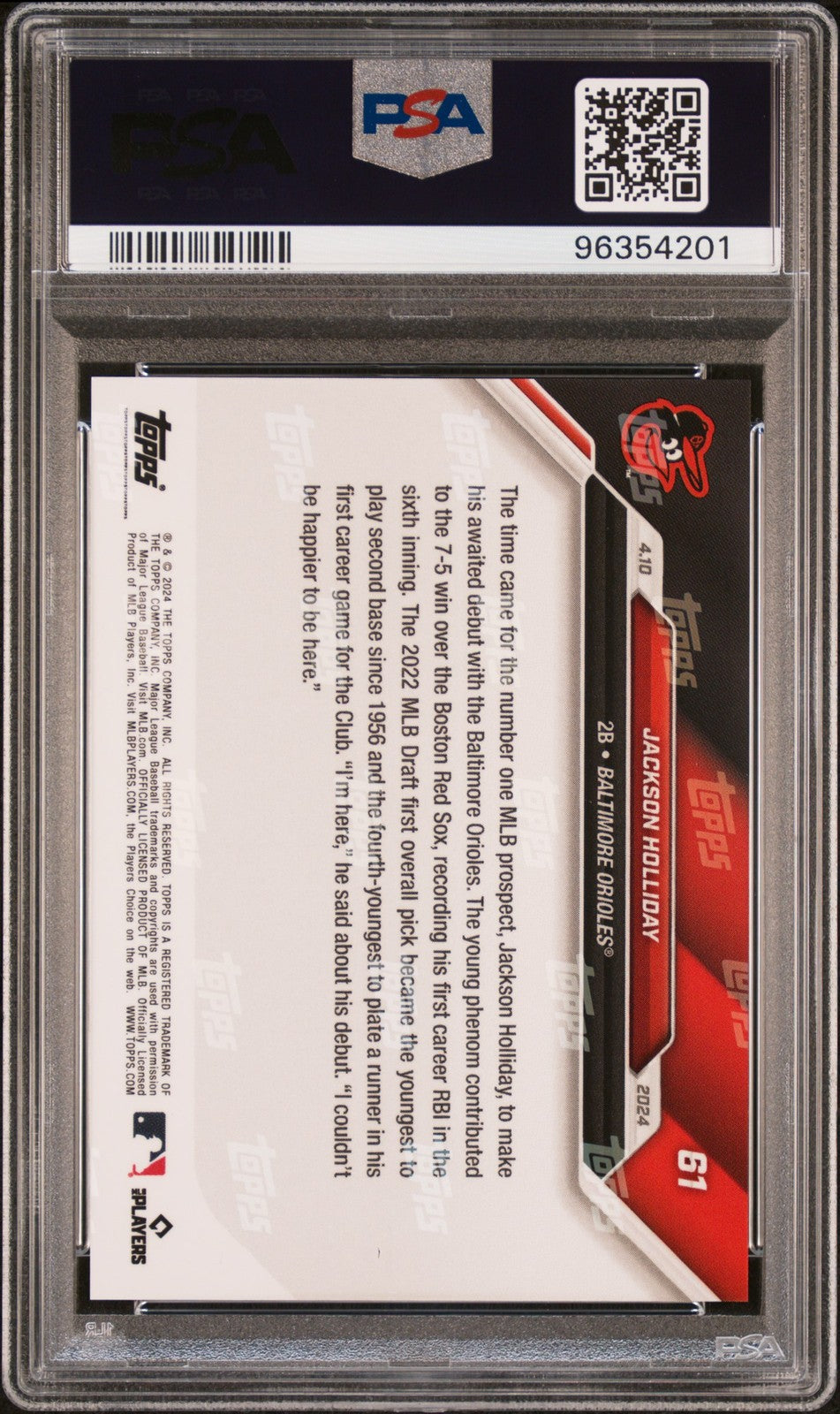 Jackson Holliday 2024 Topps Now #61 PSA 10