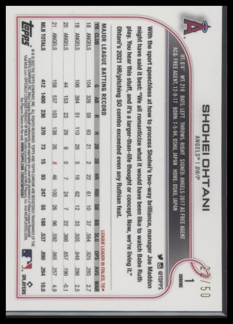 Shohei Ohtani 2022 Topps Chrome #1 Gold Refractor #/50