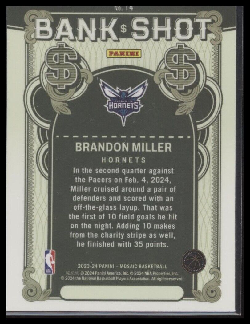 2023-24 Panini Mosaic #14 Brandon Miller Bank Shot
