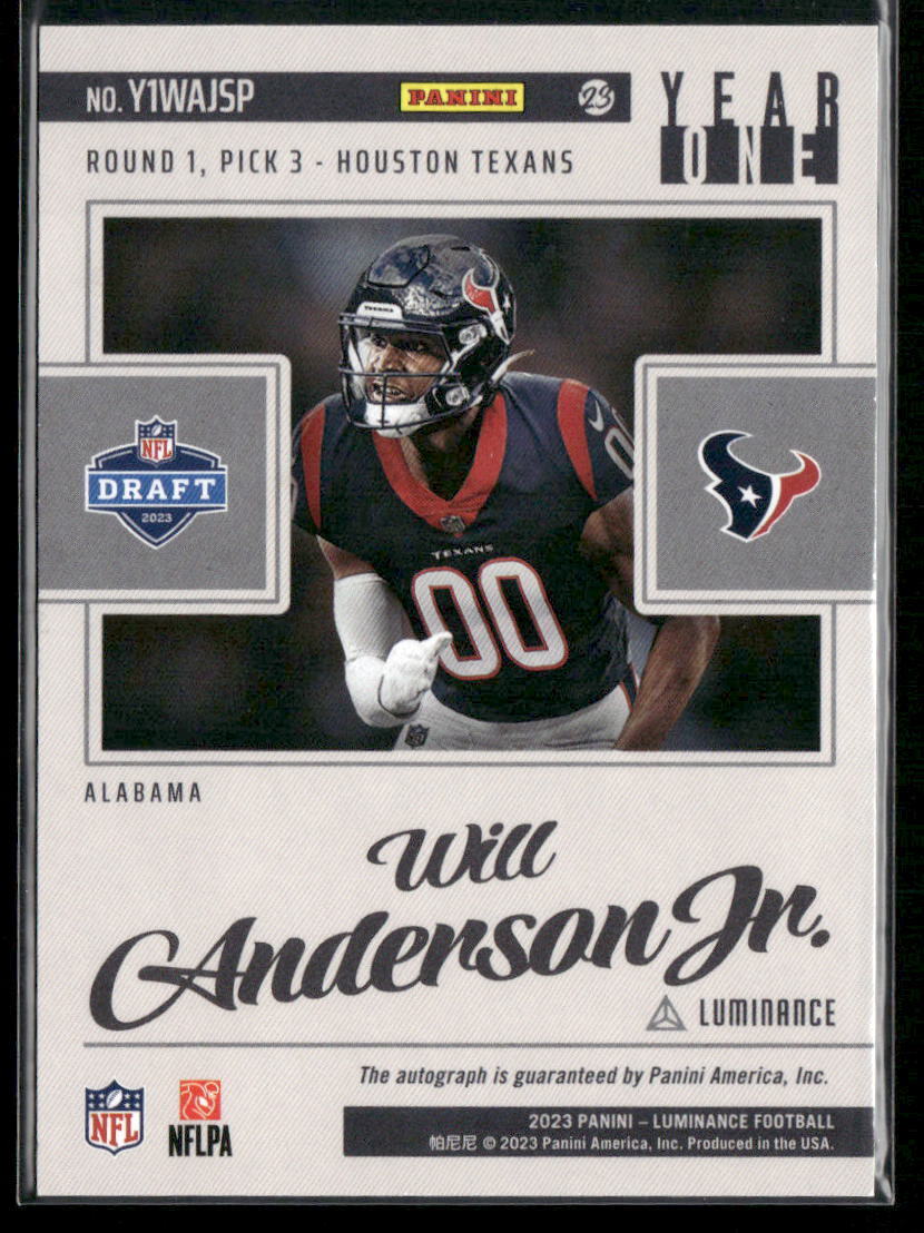 2023 Panini Luminance Will Anderson Jr. Year One Signatures SP Photo Variations