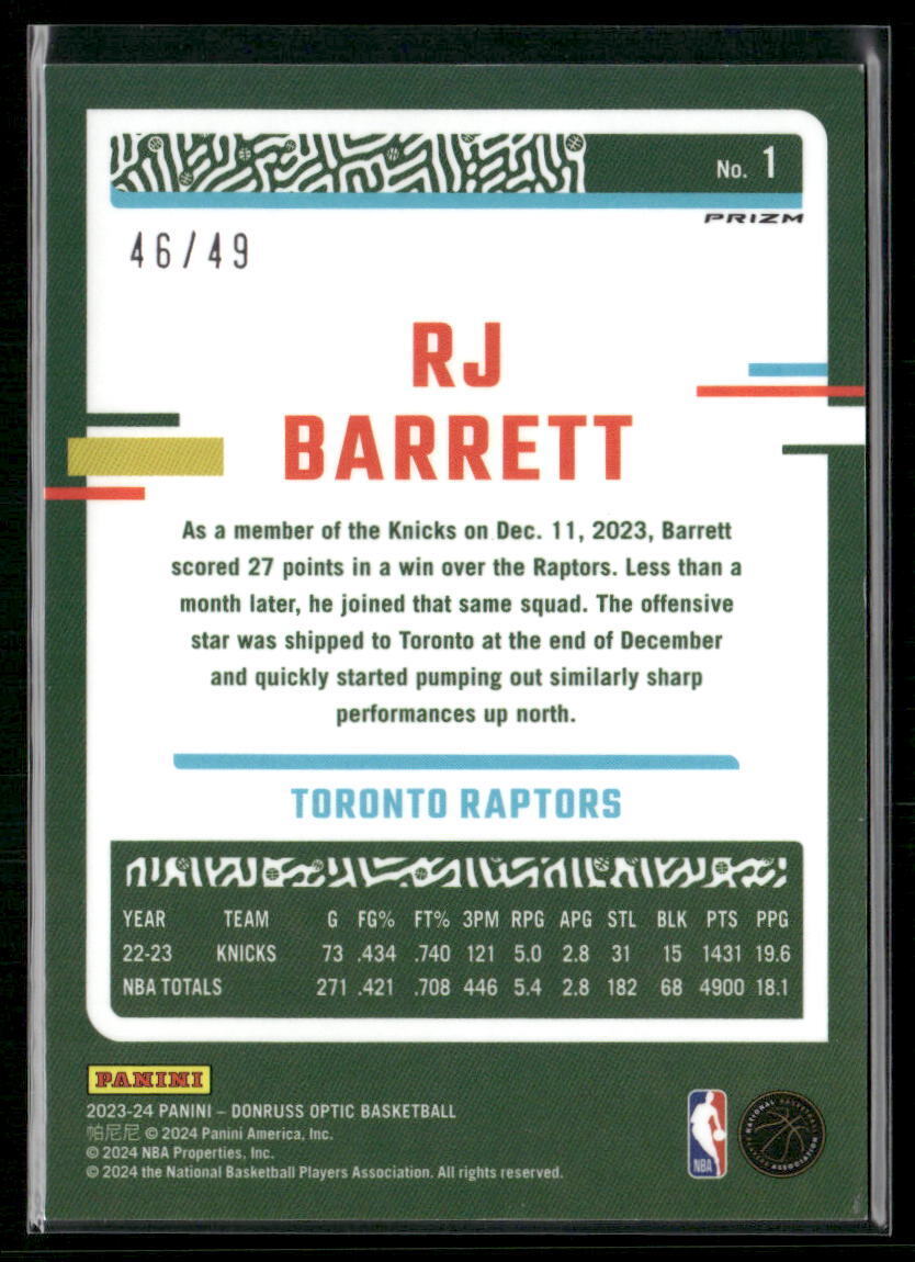 2023-24 Donruss Optic #1 RJ Barrett Blue #/49