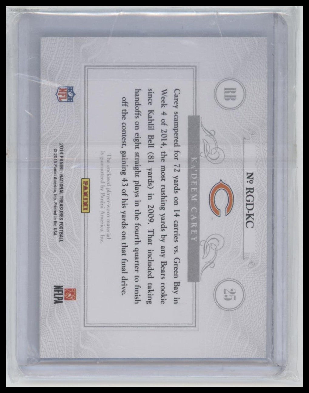Ka'Deem Carey 2014 National Treasure Rookie NFL Gear Triple Materials #/99
