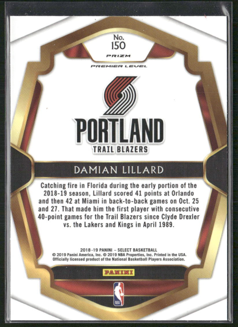 2018-19 Panini Select #150 Damian Lillard Tri-Color Prizms