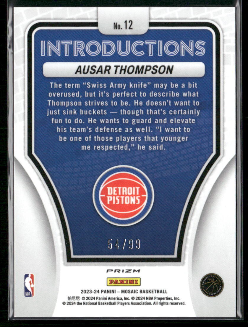 2023-24 Panini Mosaic #12 Ausar Thompson Introductions Mosaic Purple #/99
