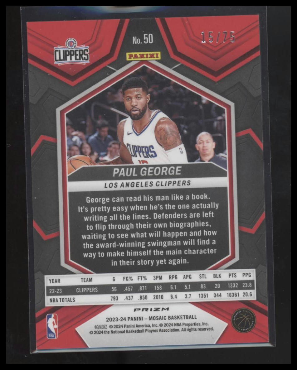 2023-24 Panini Mosaic #50 Paul George Teal #/75