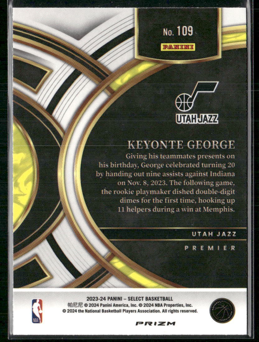 2023-24 Panini Select #109 Keyonte George Tri-Color Prizms