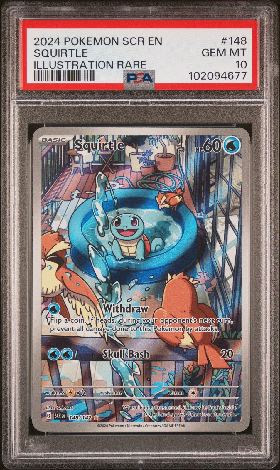 Squirtle 2024 Pokemon Scr En-Stellar Crown #148 Illustration Rare PSA 10