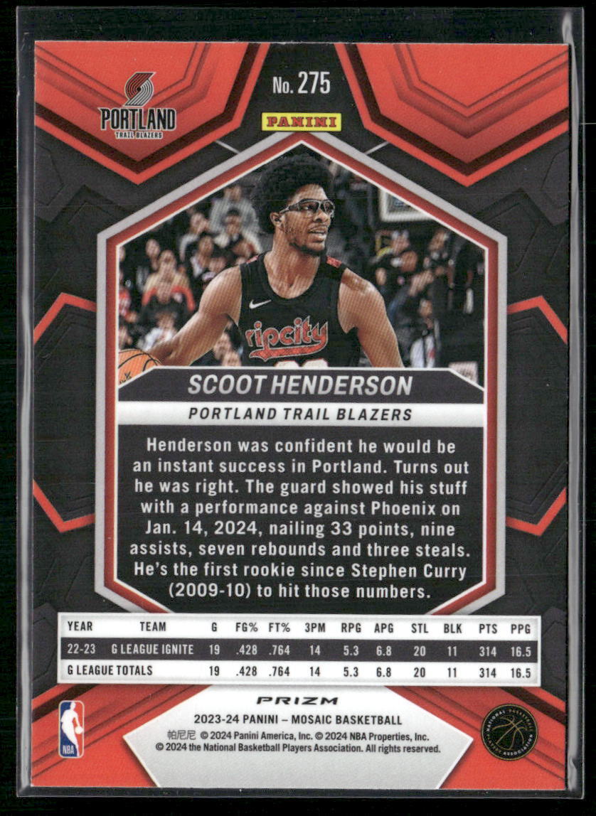 2023-24 Panini Mosaic #275 Scoot Henderson City Edition