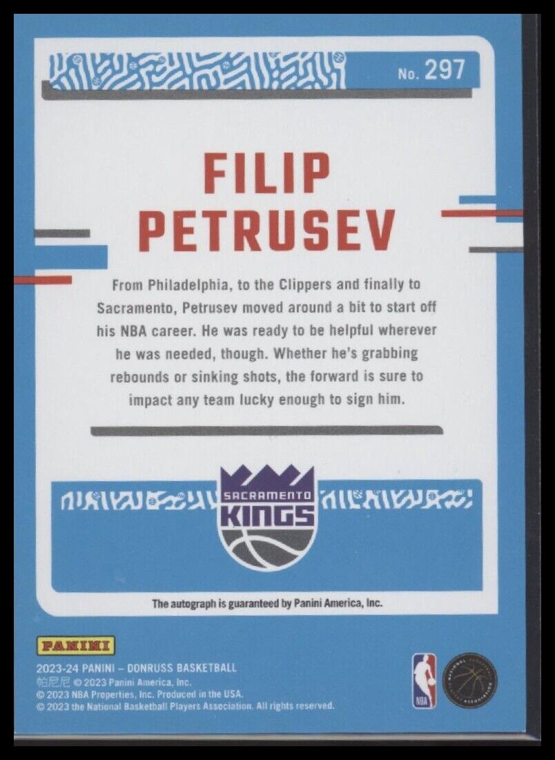 2023-24 Donruss #297 Filip Petrusev Rated Rookies Signatures Choice